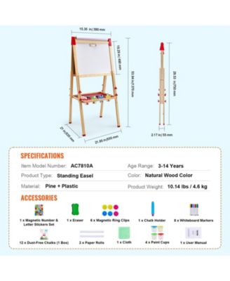 Kids Art Easel with Adjustable Height Double Sided Magnetic Board and Complete Drawing Accessories