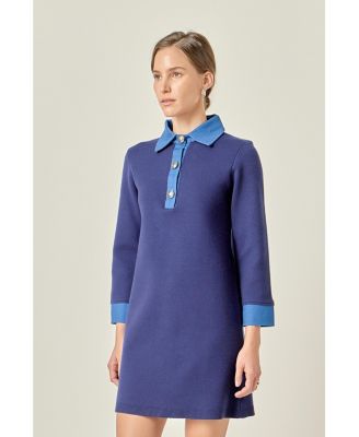 Women's Mixed Media Knit Dress With Denim