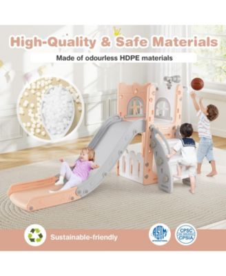 6-in-1 Toddler Slide and Playground Set with Basketball Hoop and Climbing Ladder