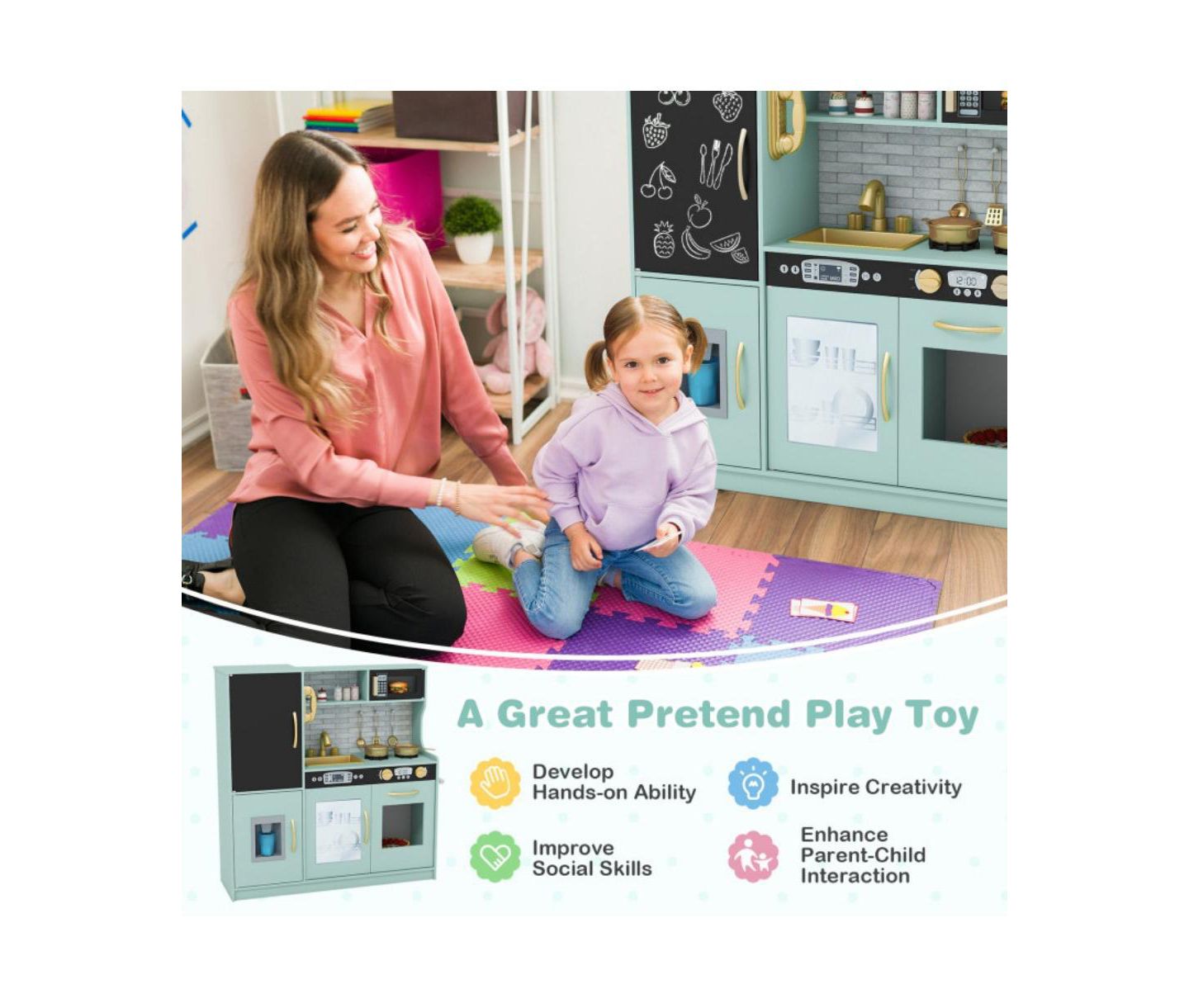 Детская игрушка HONGGE Interactive Play Kitchen, Ages 3–6, цвет: Зелёный — фото 8