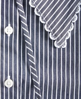 Women's Lace Trim Sailor Collar Long-Sleeve Blouse