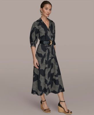 Women's Spread Collar Midi Shirt Dress