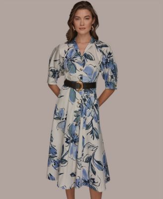 Women's Spread Collar Floral Midi Shirt Dress