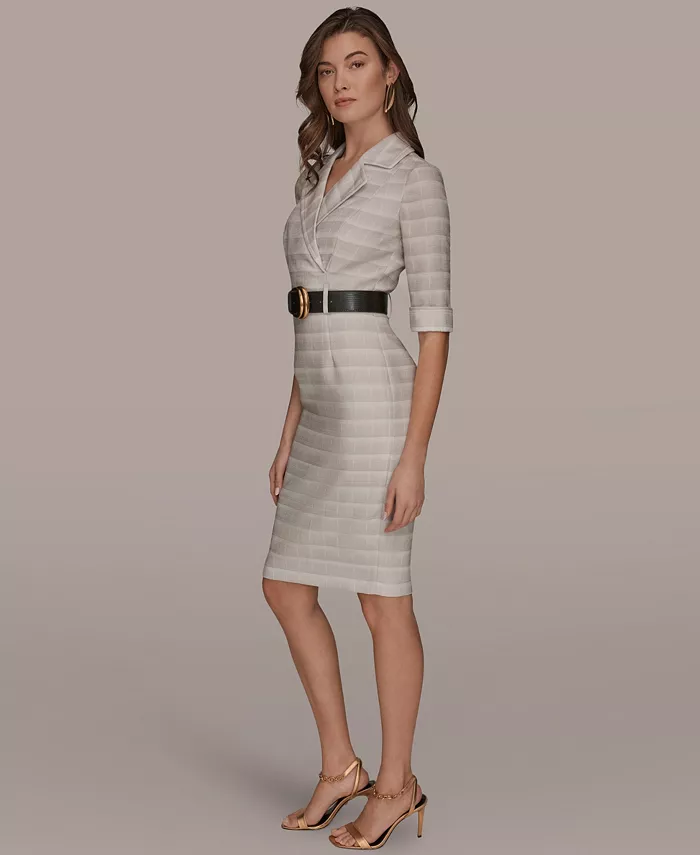 Women's Notched Lapel Striped Sheath Dress - thumbnail 3