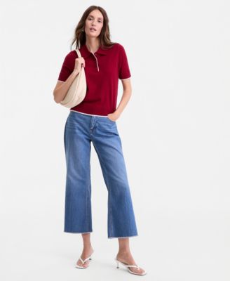 Women's Short-Sleeve Tipped Polo Sweater