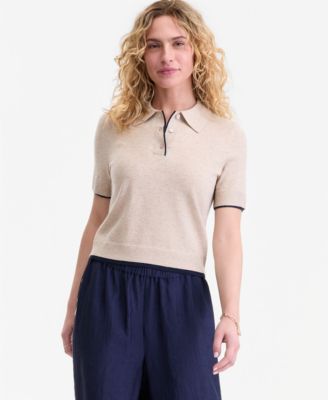 Women's Short-Sleeve Tipped Polo Sweater
