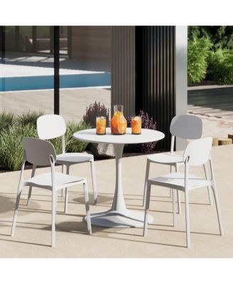 5-Piece Indoor Outdoor Metal Round Patio Dining Table Set With Stackable Resin Patio Side Chairs
