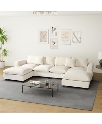 128" Chenille Modular U-Shaped Sectional Couch and Chaise With USB/Type-C Ports and Side Pockets
