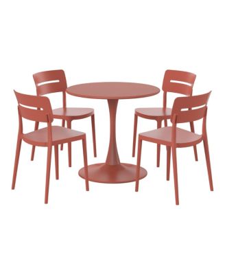 5-Piece Outdoor Indoor Round Metal Patio Dining Table Set With Stackable Patio Chairs