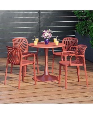 5-Piece Outdoor Indoor Metal Patio Dining Table Set With Stackable Patio Arm Chairs