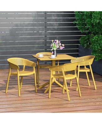 5-Piece Modern Patio Square Dining Table Set with Stackable Patio Dining Chairs