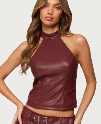 Women's Alba Faux Leather High Neck Top