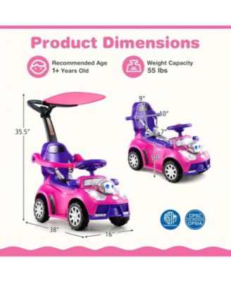 3 In 1 Toddler Push Car Ride On Toy With Canopy Storage And Parental Handle