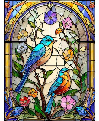 Stained Glass Flowers and Bluebirds 500 piece Jigsaw Puzzle for Adults