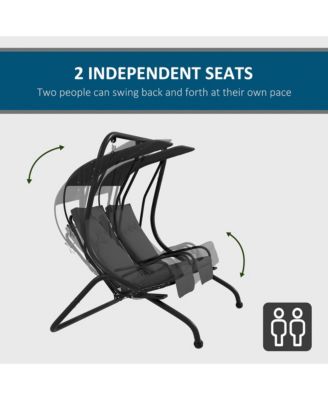 2-Seat Patio Swing Chair w/ Removable Canopy & Cup Holders,