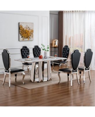 + 70" + Faux Marble + Mirrored Base + Dining Table