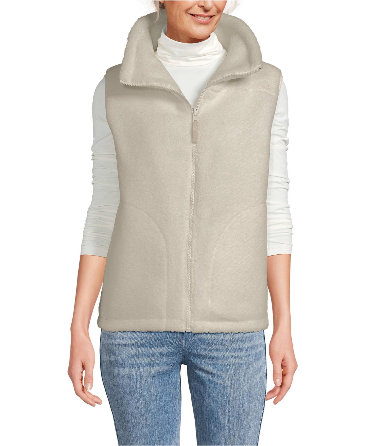 Женский жилет Lands' End High Pile Fleece Reversible Mixed Media Vest, цвет: Слоновая кость / Слоновая кость розовый — фото 4