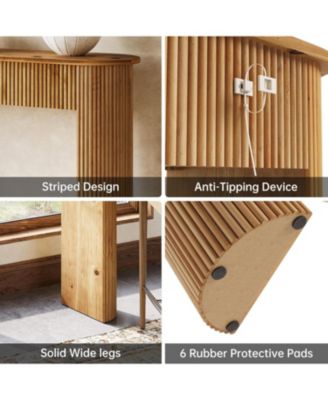 Solid Wood Console Table, 63" Long Retro Entryway Table with Vertical Fluted Stripes, Natural