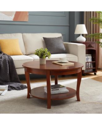Classic Round Coffee Table with Open Shelf, 30"x30"x18", for Small Spaces