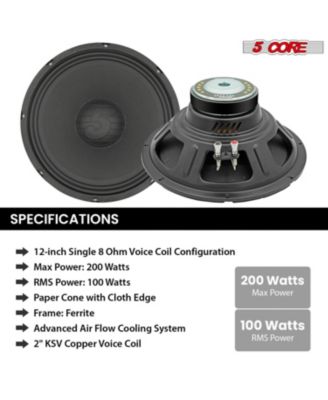 12 Inch Speaker Pair 200W PA DJ Loudspeaker 8 Ohm Replacement Driver w 30 Oz Magnet - SP 12120 8OHMS 2PCS
