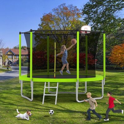 8FT Trampoline with Safety Enclosure Net, Basketball Hoop, Ladder
