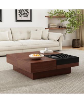 Acacia Wood Coffee Table - Retro Style with Storage