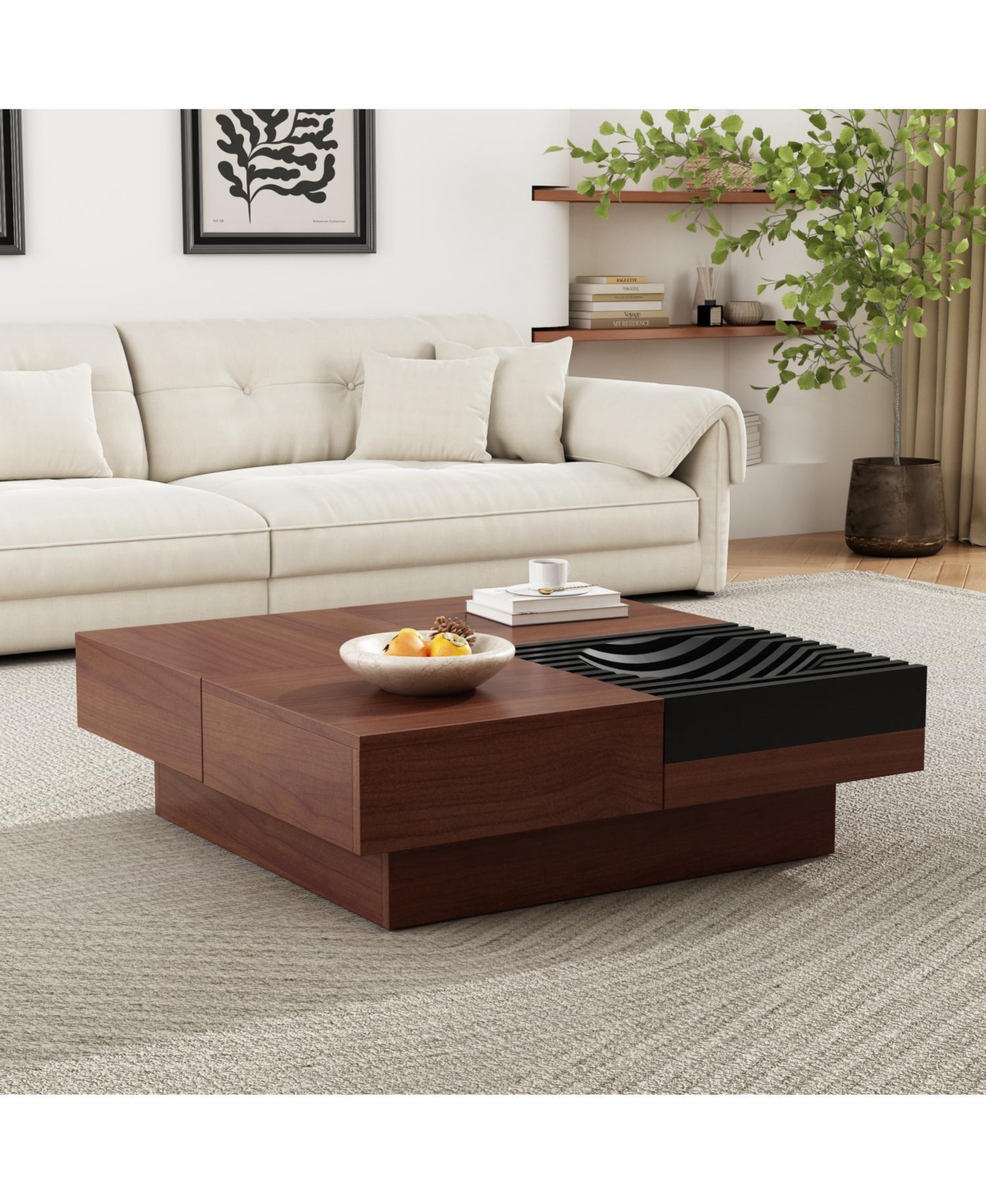 Streamdale Furniture Acacia Wood Coffee Table - Retro Style with Storage