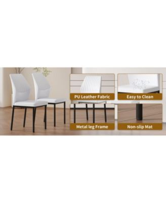 Luxury White PU Dining Chairs - Set of 4 Black Metal Legs