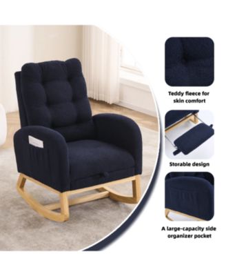 Navy Blue Rocking Chair with Footrest & Pocket