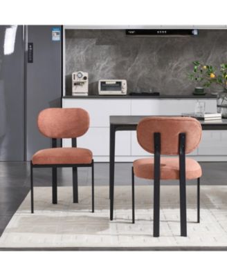 Boucle Dining Chairs Set of 2 Black Metal Legs