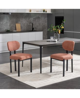 Boucle Dining Chairs Set of 2 Black Metal Legs