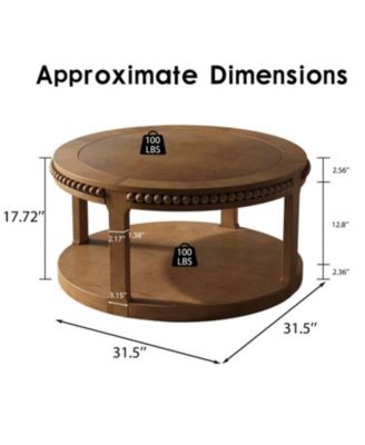 31.5" Round Wood Coffee Table - Two-Tier, Sturdy Legs