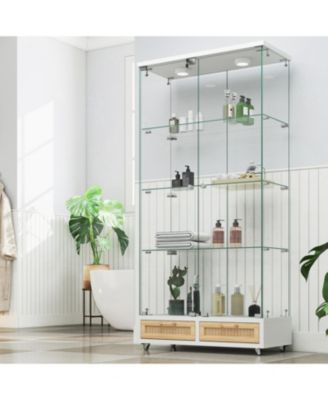 Streamdale Modern Glass Display Cabinet w/ Drawers & LED Lights