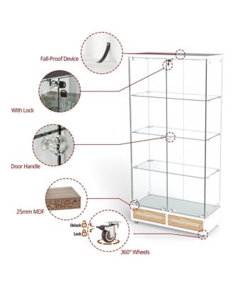 Streamdale Modern Glass Display Cabinet w/ Drawers & LED Lights