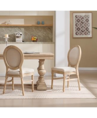 French Country Upholstered Dining Chairs, Set of 2, Beige