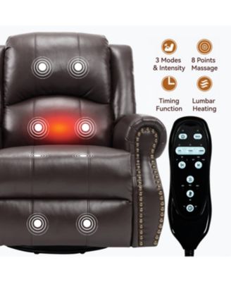 Streamdale Heat Massage Rocker Recliner Chair, Swivel Fabric, Brown
