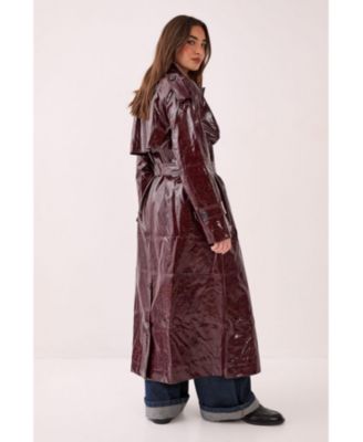 Women's High Shine Faux Leather Trench Coat