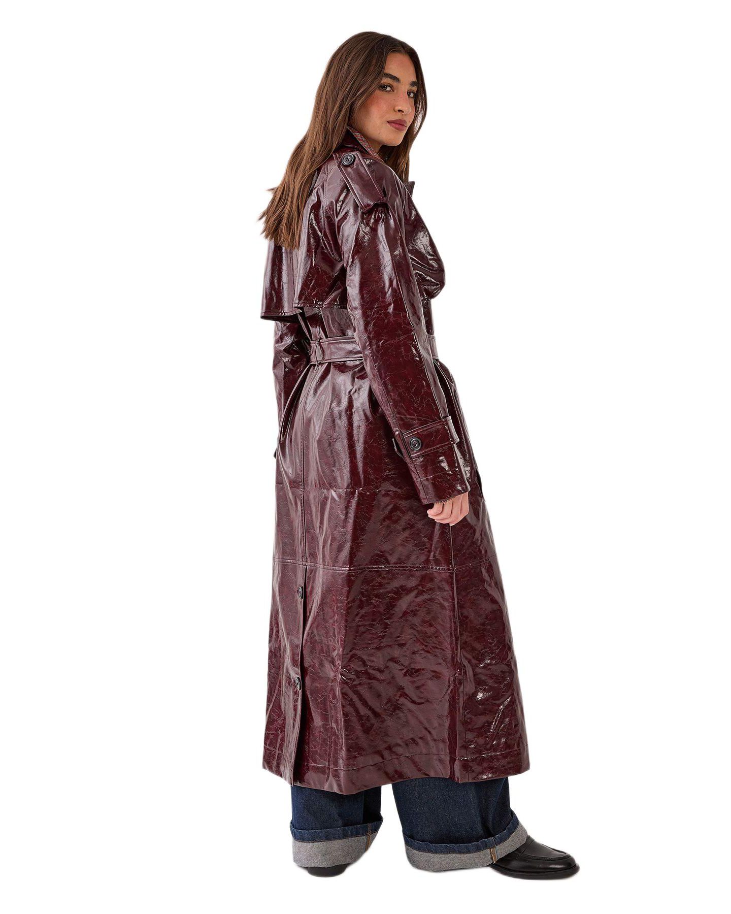 Женское пальто Nasty Gal High Shine Faux Leather Trench, цвет: Бордовый — фото 3