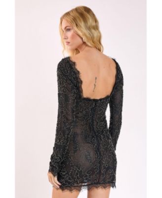Women's Hand Embellished Lace Mini Dress