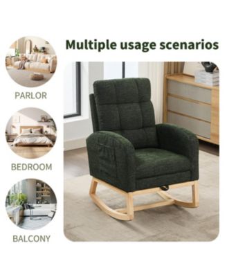 Modern Rocking Chair with Wood Legs & Adjustable Footrest