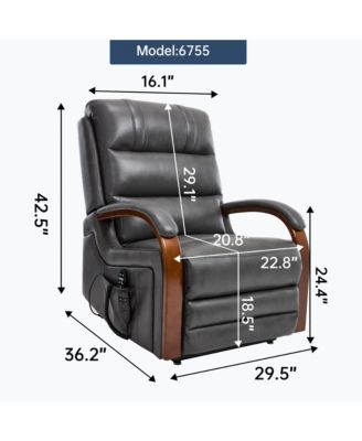 Dark Grey Leatheraire Power Lift Recliner w/ Heat & Massage