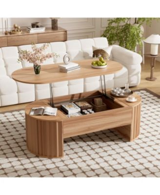 47.2" Lift Top Coffee Table w/ Hidden Compartment, Modern Oval Table