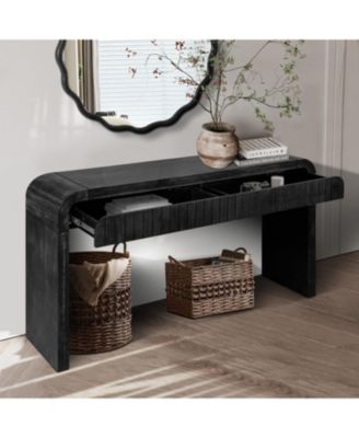 59" Vintage Entryway Table with Two Hidden Drawers for Small Spaces (Antique Black)