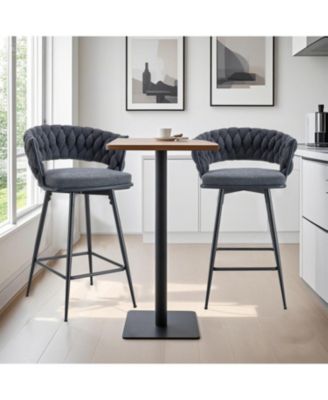 Rotating Stools - Cotton Linen Cushions Black Iron Frame
