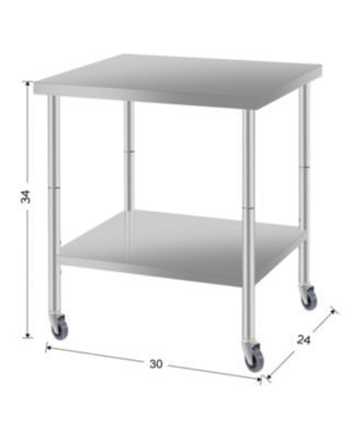 30"x24" Stainless Steel Kitchen Prep Table w/ Shelf & Wheels