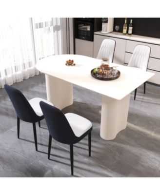 Streamdale 63" Cream MDF Dining Table & PU Chair Set, Black Metal Legs
