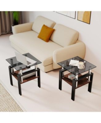 2 Modern Glass Tea/Coffee Tables, Gray/Black