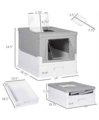 Smell-Proof Hooded Cat Litter Box - Enclosed Foldable Design with Drawer Tray & Scoop, Gray