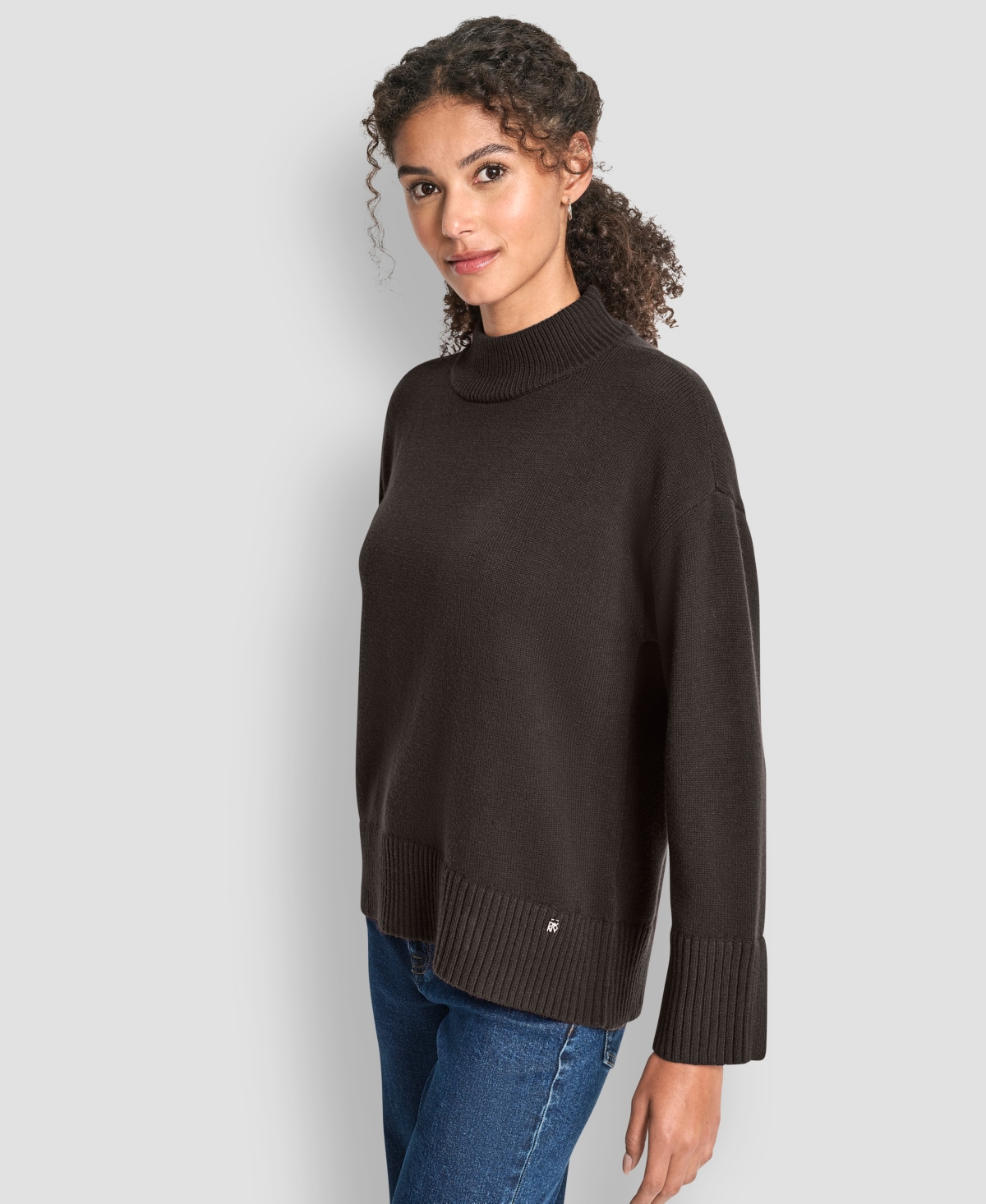 Dkny Jeans Women's Mock Neck Curved Hem Sweater
