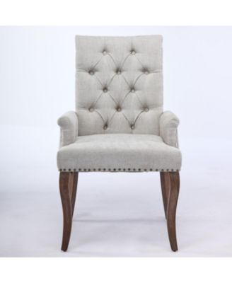Beige Chenille Dining Chair, Tufted, Wood Legs